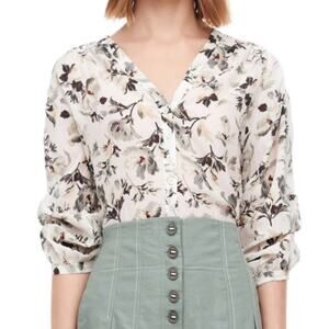 Rebecca Taylor Sofia Top Womens Size 4 Ivory Floral Silk Career Button Small
